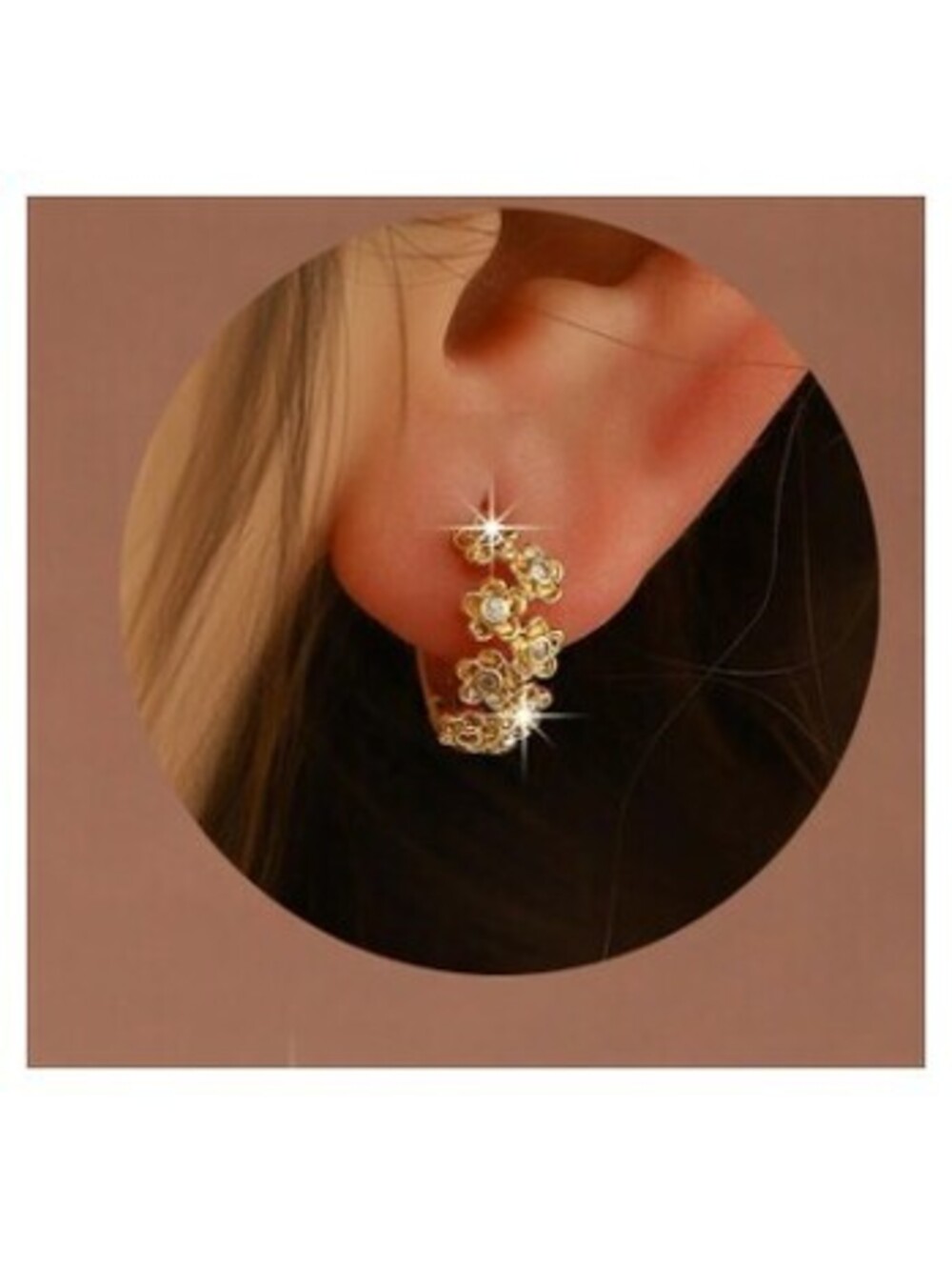 Petite flower hoop - Earrings - Gold - CZs - .5"